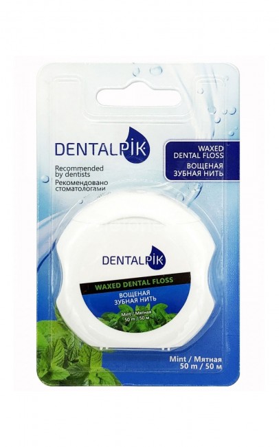 Комплект зубных нитей Dentalpik Floss Mint мятная вощеная и невощеная, 50 м, 2 шт 