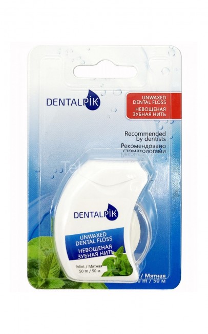 Комплект зубных нитей Dentalpik Floss Mint мятная вощеная и невощеная, 50 м, 2 шт 