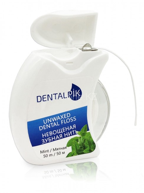 Комплект зубных нитей Dentalpik Floss Mint мятная вощеная и невощеная, 50 м, 2 шт 